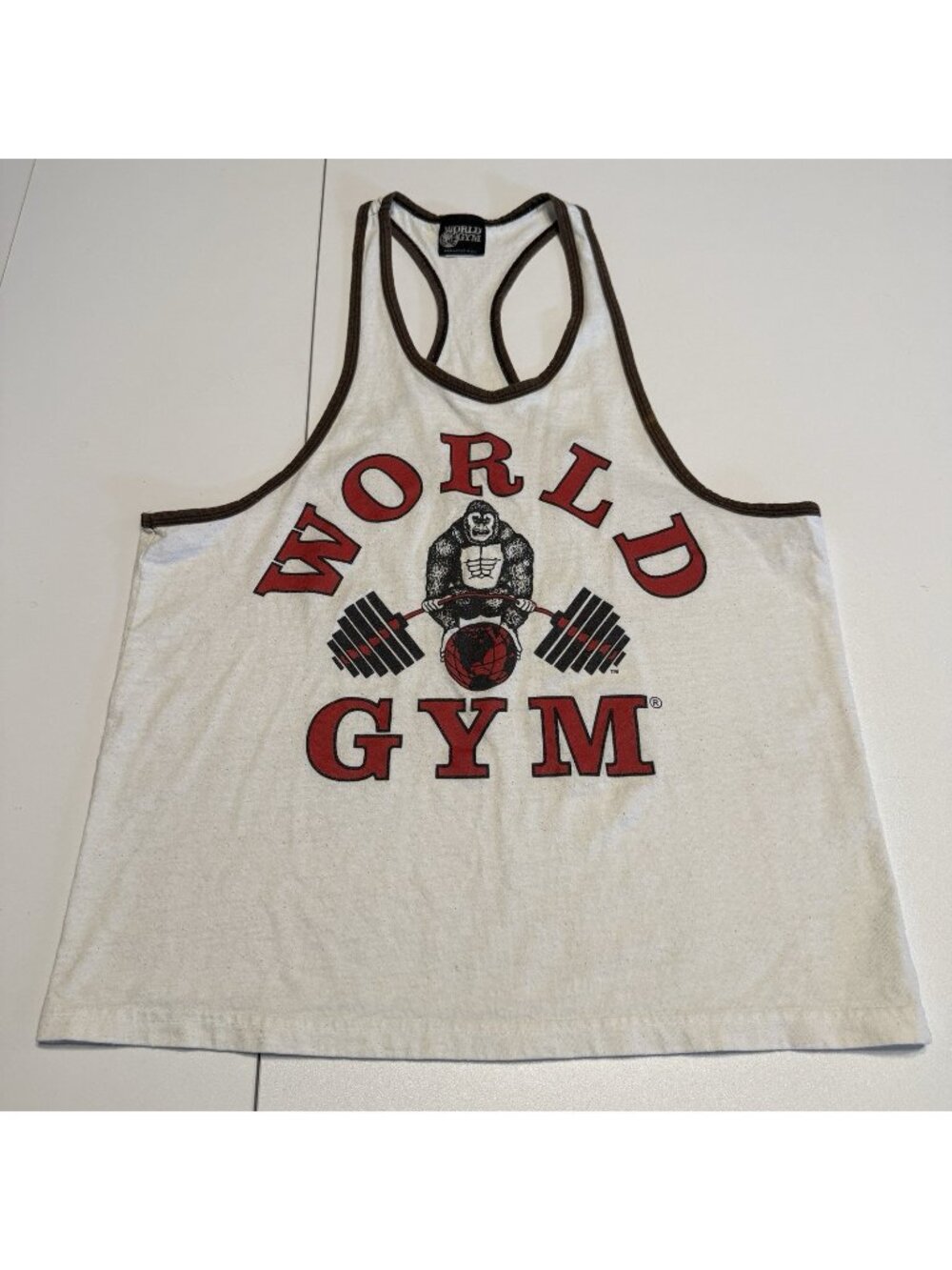 Vintage World Gym Bodybuilding Tank Top T Shirt Mens Medium White USA